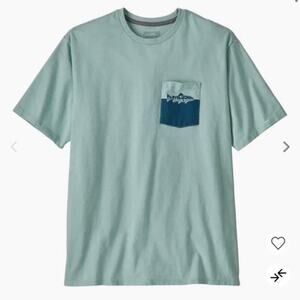 Patagonia Wild Waterline Pocket Responsibili-tee Wispy Green Recycled Cotton Sm